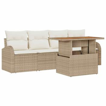 5-teiliges Garten Sofa Set mit Kissen Beige Poly Rattan
