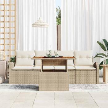 5-teiliges Garten Sofa Set mit Kissen Beige Poly Rattan