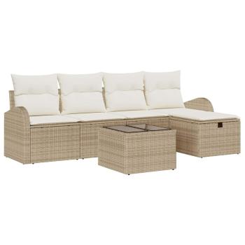 6-teiliges Garten-Sofa-Set mit Kissen in Beige aus Poly Rattan