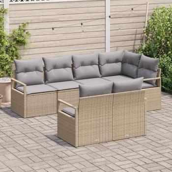 7 Teile Garten Sofaset mit Kissen Beige Poly Rattan