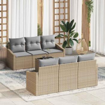 ARDEBO.de - 7-teiliges Garten Sofa Set mit Kissen Beige Poly Rattan