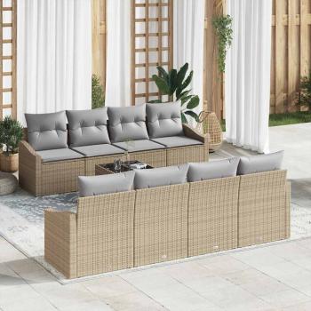 ARDEBO.de - 7-teiliges Garten Sofa Set mit Kissen Beige Poly Rattan