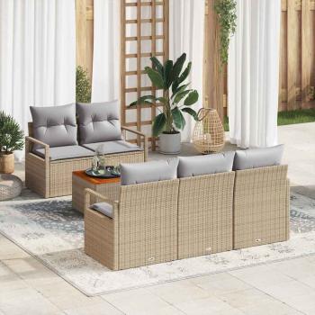 ARDEBO.de - 6-teilige Garten-Sofa-Set mit Kissen Beige Poly Rattan Akazie