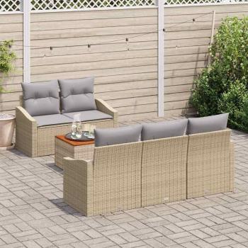 ARDEBO.de - 6-teiliges Garten-Sofa-Set mit Kissen Beige Poly Rattan Akazie