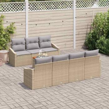 8-teiliges Garten Sofa Set mit Kissen Beige Poly Rattan Akazie
