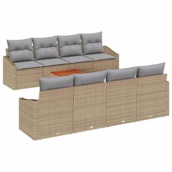7-teiliges Garten Sofa Set mit Kissen Beige Poly Rattan Akazie