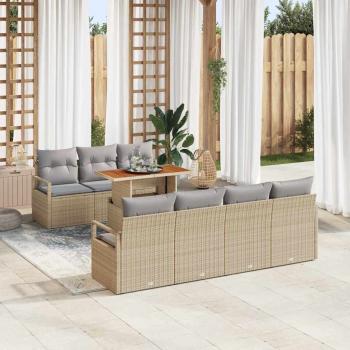 ARDEBO.de - 8-teiliges Garten-Sofaset mit Kissen Beige Poly Rattan
