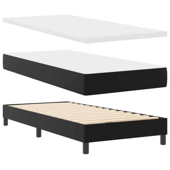 Boxspringbett mit Matratze ? Schwarzes Einzelbett aus Kunstleder