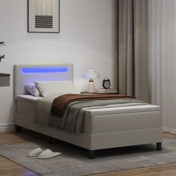 Boxspringbett mit Matratze Weiß 100x200 cm Kunstleder