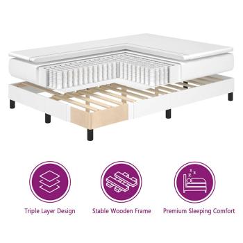 Boxspringbett mit Matratze Weiß 100x200 cm Kunstleder