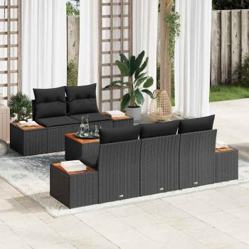 ARDEBO.de - 6-Teiliges Garten Sofa Set mit Kissen Schwarz Poly Rattan Akazie