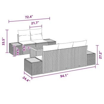 6-Teiliges Garten Sofa Set mit Kissen Schwarz Poly Rattan Akazie