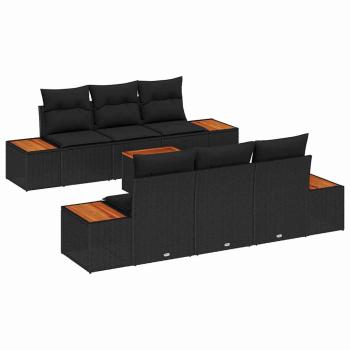 7-teiliges Garten-Sofa-Set mit Kissen Schwarz Poly-Rattan Akazie
