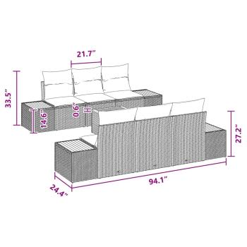 7-teiliges Garten-Sofa-Set mit Kissen Schwarz Poly-Rattan Akazie