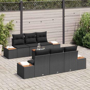 7-teiliges Garten-Sofa-Set mit Kissen Schwarz Poly-Rattan Akazie