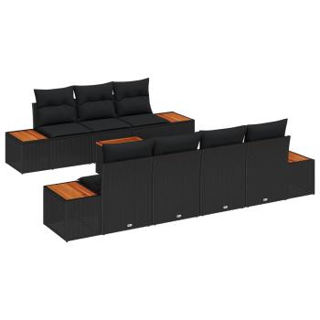 ARDEBO.de - 8-teiliges Garten Sofa Set mit Kissen Schwarz Poly Rattan Akazie