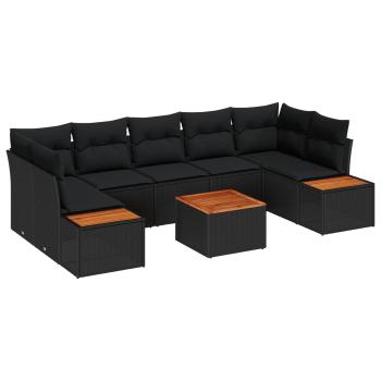 ARDEBO.de - 8-teiliges Garten Sofa Set mit Kissen Schwarz Poly Rattan Akazie