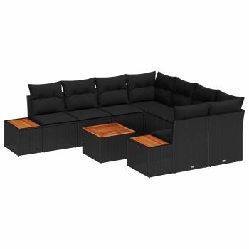 ARDEBO.de - 9-teiliges Garten Sofa Set mit Kissen Schwarz Poly-Rattan Akazie