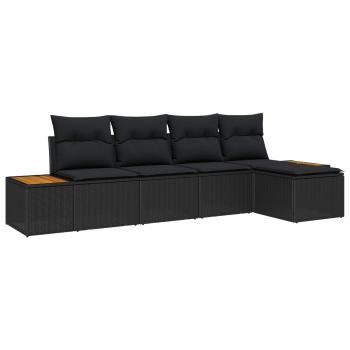 ARDEBO.de - 5-teilige Garten Sofa Set mit Kissen Schwarz Poly Rattan Akazie