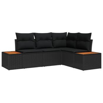 ARDEBO.de - 4-teiliges Garten Sofa Set mit Kissen Schwarz Poly Rattan Akazie