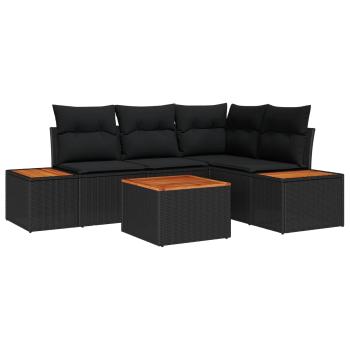ARDEBO.de - 5-teiliges Garten-Sofa-Set mit Kissen Schwarz Poly-Rattan Akazie