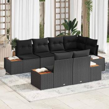 ARDEBO.de - 7-teiliges Garten-Sofa-Set mit Kissen Schwarz Poly-Rattan Akazie