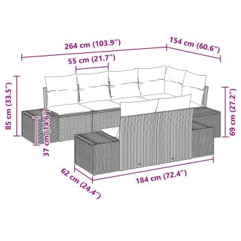 7-teiliges Garten-Sofa-Set mit Kissen Schwarz Poly-Rattan Akazie