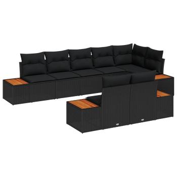 ARDEBO.de - 8-teiliges Garten Sofa Set mit Kissen Schwarz Poly-Rattan Akazie