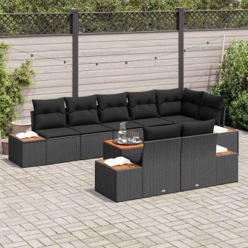 9-teiliges Garten-Sofa-Set mit Kissen Schwarz Poly-Rattan Akazie