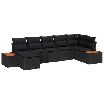 ARDEBO.de - 7-teiliges Garten Sofa Set mit Kissen in Schwarz aus Poly Rattan und Akazie