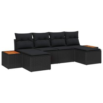 ARDEBO.de - 6-teiliges Garten-Sofa-Set mit Kissen Schwarz Poly-Rattan Akazie