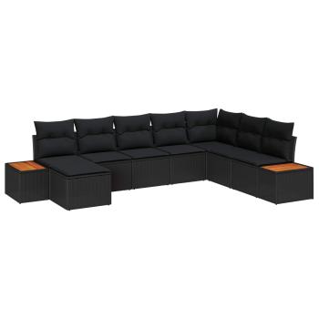 ARDEBO.de - 8-teiliges Garten-Sofa-Set mit Kissen Schwarz Poly-Rattan Akazie