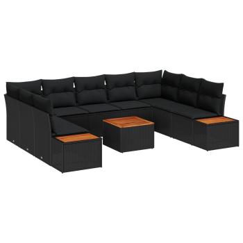 ARDEBO.de - 10-teiliges Garten-Sofa-Set mit Kissen Schwarz Poly-Rattan Akazie