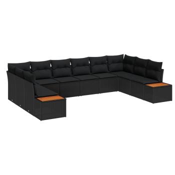 ARDEBO.de - 10-teiliges Garten-Sofa-Set mit Kissen Schwarz Poly-Rattan Akazie