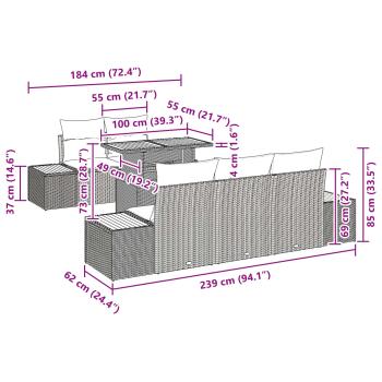 6-teilige Garten-Essgruppe mit Kissen Schwarz Poly Rattan Akazie