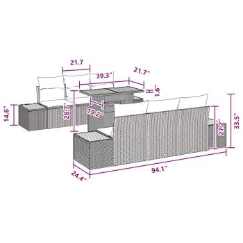 7-teiliges Garten Esstisch Set mit Kissen Schwarz Poly Rattan Akazie