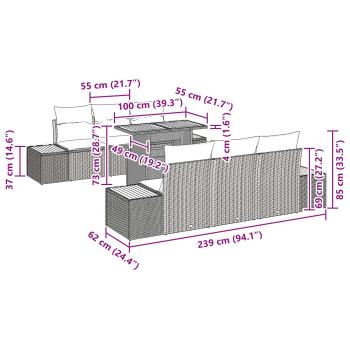 7-teiliges Garten Esstisch Set mit Kissen Schwarz Poly Rattan Akazie