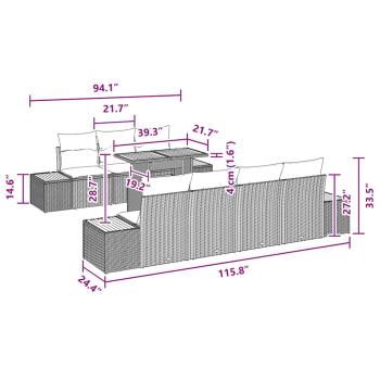 8-teiliges Garten-Esstisch-Set mit Kissen Schwarz Poly-Rattan Akazie