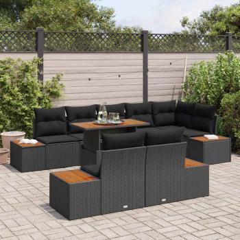 9-teiliges Garten Essbereich mit Kissen Schwarz Poly Rattan Akazie