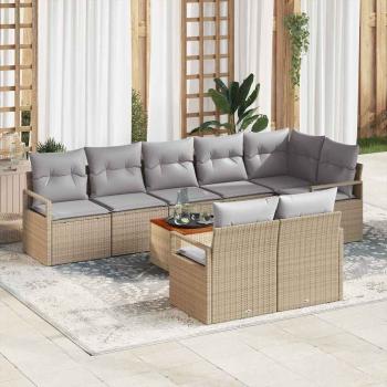 ARDEBO.de - 9-teiliges Garten-Sofa-Set mit Kissen Beige Poly Rattan Akazie