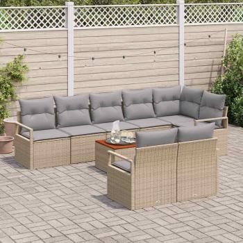 9-teiliges Garten-Sofa-Set mit Kissen Beige Poly Rattan Akazie