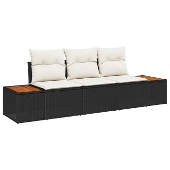 3-teiliges Garten-Sofa-Set mit Kissen Schwarz Poly-Rattan Akazie
