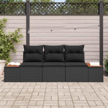 3-teiliges Garten-Sofa-Set mit Kissen Schwarz Poly Rattan Akazie