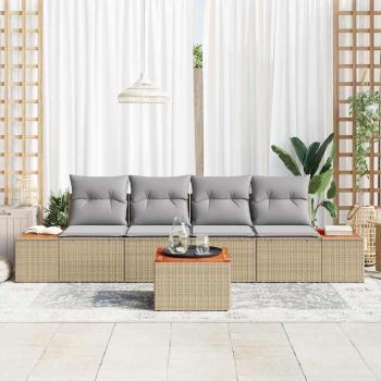 5-teiliges Garten-Sofa-Set mit Kissen Beige Poly Rattan Akazie