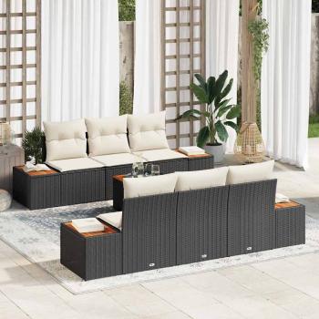 ARDEBO.de - 7-teiliges Garten Sofa Set mit Kissen schwarzes Poly Rattan Akazie