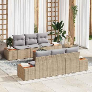 ARDEBO.de - 7-teiliges Garten Sofa Set mit Kissen Beige Poly Rattan Akazie