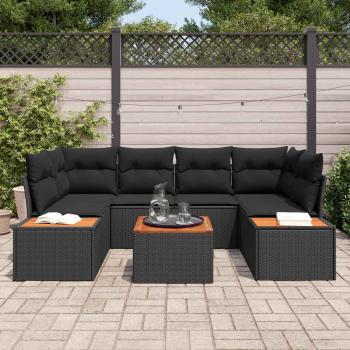 ARDEBO.de - 6-teiliges Garten Sofa Set mit Kissen Schwarz Poly Rattan Akazie