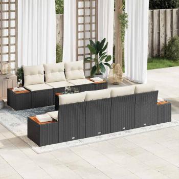 ARDEBO.de - 8-teiliges Garten Sofa Set mit Kissen Schwarz Poly Rattan Akazie