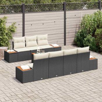 8-teiliges Garten Sofa Set mit Kissen Schwarz Poly Rattan Akazie