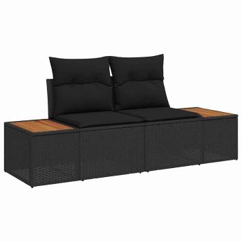 8-teiliges Garten Sofa Set mit Kissen Schwarz Poly Rattan Akazie